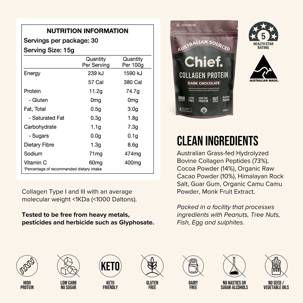 Grass-fed Collagen Protein Powder - Dark Chocolate